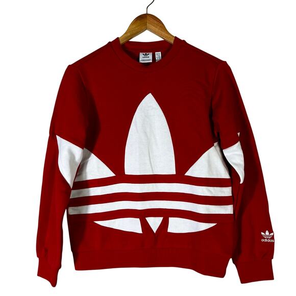 NWT Adidas Trefoil Sweatshirt Boys M Red Crewneck Logo Pullover Streetwear - Picture 2 of 7